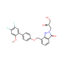 COc1cc(F)c(F)cc1-c1ccc(OCc2cccc3c(=O)n(C[C@@H](O)CO)[nH]c23)cc1 ZINC000096269812