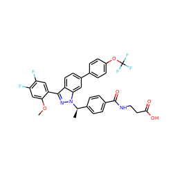 COc1cc(F)c(F)cc1-c1nn([C@H](C)c2ccc(C(=O)NCCC(=O)O)cc2)c2cc(-c3ccc(OC(F)(F)F)cc3)ccc12 ZINC000473087949