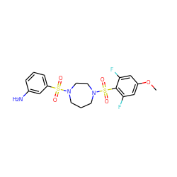 COc1cc(F)c(S(=O)(=O)N2CCCN(S(=O)(=O)c3cccc(N)c3)CC2)c(F)c1 ZINC000036382549