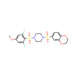 COc1cc(F)c(S(=O)(=O)N2CCN(S(=O)(=O)c3ccc4c(c3)OCCO4)CC2)c(F)c1 ZINC000036380416