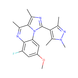 COc1cc(F)c2nc(C)c3c(C)nc(-c4c(C)nn(C)c4C)n3c2c1 ZINC000073165615