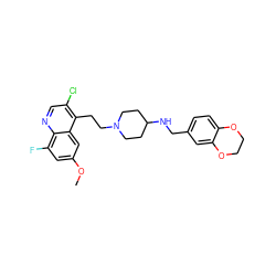 COc1cc(F)c2ncc(Cl)c(CCN3CCC(NCc4ccc5c(c4)OCCO5)CC3)c2c1 ZINC000045202590