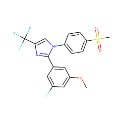 COc1cc(F)cc(-c2nc(C(F)(F)F)cn2-c2ccc(S(C)(=O)=O)cc2)c1 ZINC000003814608