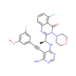 COc1cc(F)cc(C#Cc2c(N)ncnc2N[C@@H](C)c2nc3cccc(Cl)c3c(=O)n2N2CCOCC2)c1 ZINC000219073049