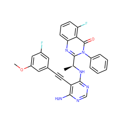 COc1cc(F)cc(C#Cc2c(N)ncnc2N[C@@H](C)c2nc3cccc(F)c3c(=O)n2-c2ccccc2)c1 ZINC000219114886