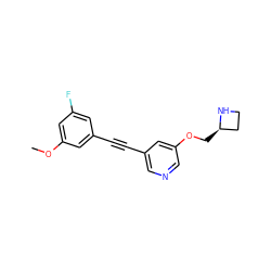 COc1cc(F)cc(C#Cc2cncc(OC[C@@H]3CCN3)c2)c1 ZINC000103281524