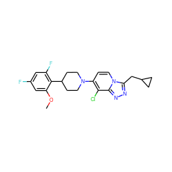 COc1cc(F)cc(F)c1C1CCN(c2ccn3c(CC4CC4)nnc3c2Cl)CC1 ZINC000095559031