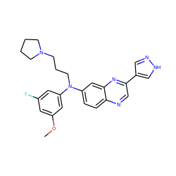 COc1cc(F)cc(N(CCCN2CCCC2)c2ccc3ncc(-c4cn[nH]c4)nc3c2)c1 ZINC000204168488