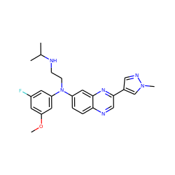 COc1cc(F)cc(N(CCNC(C)C)c2ccc3ncc(-c4cnn(C)c4)nc3c2)c1 ZINC000204168591