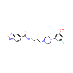 COc1cc(F)cc(N2CCN(CCCCNC(=O)c3ccc4nonc4c3)CC2)c1 ZINC000040392599