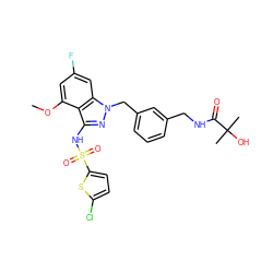 COc1cc(F)cc2c1c(NS(=O)(=O)c1ccc(Cl)s1)nn2Cc1cccc(CNC(=O)C(C)(C)O)c1 ZINC000095582642