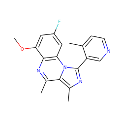 COc1cc(F)cc2c1nc(C)c1c(C)nc(-c3cnccc3C)n12 ZINC000073156540