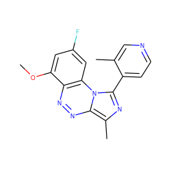 COc1cc(F)cc2c1nnc1c(C)nc(-c3ccncc3C)n12 ZINC000084704971