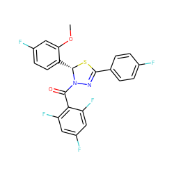 COc1cc(F)ccc1[C@@H]1SC(c2ccc(F)cc2)=NN1C(=O)c1c(F)cc(F)cc1F ZINC000014972843