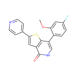 COc1cc(F)ccc1-c1c[nH]c(=O)c2cc(-c3ccncc3)sc12 ZINC000072176209