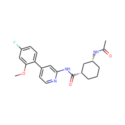 COc1cc(F)ccc1-c1ccnc(NC(=O)[C@H]2CCC[C@@H](NC(C)=O)C2)c1 ZINC000118813733