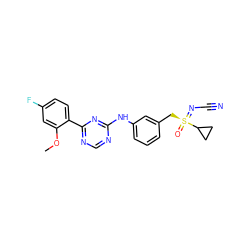 COc1cc(F)ccc1-c1ncnc(Nc2cccc(C[S@@](=O)(=NC#N)C3CC3)c2)n1 ZINC000149774467