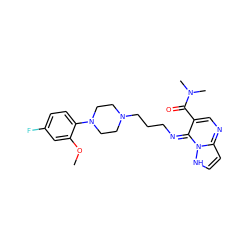 COc1cc(F)ccc1N1CCN(CCCN=c2c(C(=O)N(C)C)cnc3cc[nH]n23)CC1 ZINC000377454766