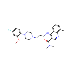 COc1cc(F)ccc1N1CCN(CCCNc2c(C(=O)N(C)C)cnc3c(C)cccc23)CC1 ZINC000013764586