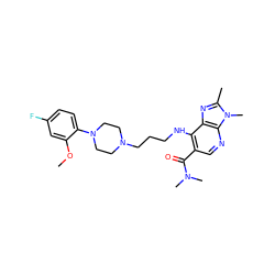 COc1cc(F)ccc1N1CCN(CCCNc2c(C(=O)N(C)C)cnc3c2nc(C)n3C)CC1 ZINC000013764608