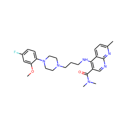 COc1cc(F)ccc1N1CCN(CCCNc2c(C(=O)N(C)C)cnc3nc(C)ccc23)CC1 ZINC000013764616