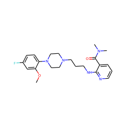 COc1cc(F)ccc1N1CCN(CCCNc2ncccc2C(=O)N(C)C)CC1 ZINC000013764559