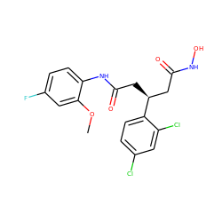 COc1cc(F)ccc1NC(=O)C[C@@H](CC(=O)NO)c1ccc(Cl)cc1Cl ZINC000103232219