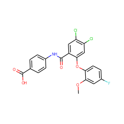 COc1cc(F)ccc1Oc1cc(Cl)c(Cl)cc1C(=O)Nc1ccc(C(=O)O)cc1 ZINC000143196946