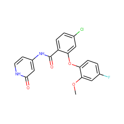 COc1cc(F)ccc1Oc1cc(Cl)ccc1C(=O)Nc1cc[nH]c(=O)c1 ZINC000143203187