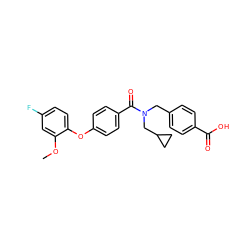 COc1cc(F)ccc1Oc1ccc(C(=O)N(Cc2ccc(C(=O)O)cc2)CC2CC2)cc1 ZINC001772599361