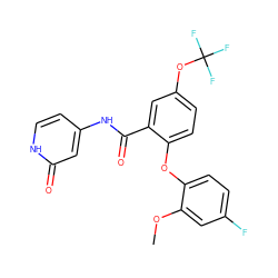 COc1cc(F)ccc1Oc1ccc(OC(F)(F)F)cc1C(=O)Nc1cc[nH]c(=O)c1 ZINC000143217876