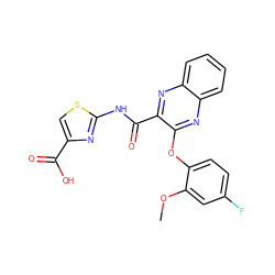 COc1cc(F)ccc1Oc1nc2ccccc2nc1C(=O)Nc1nc(C(=O)O)cs1 ZINC000143187240