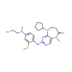 COc1cc(N(C)CCO)ccc1Nc1ncc2c(n1)N(C1CCCC1)CCC(=O)N2C ZINC000114231246