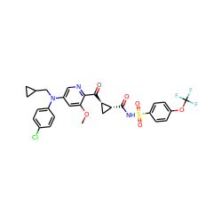 COc1cc(N(CC2CC2)c2ccc(Cl)cc2)cnc1C(=O)[C@@H]1C[C@H]1C(=O)NS(=O)(=O)c1ccc(OC(F)(F)F)cc1 ZINC001772622878