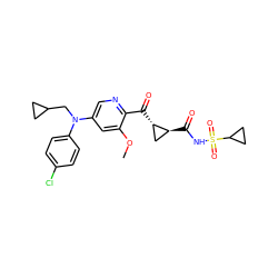 COc1cc(N(CC2CC2)c2ccc(Cl)cc2)cnc1C(=O)[C@H]1C[C@@H]1C(=O)NS(=O)(=O)C1CC1 ZINC001772622272