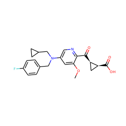 COc1cc(N(Cc2ccc(F)cc2)CC2CC2)cnc1C(=O)[C@@H]1C[C@@H]1C(=O)O ZINC001772611437