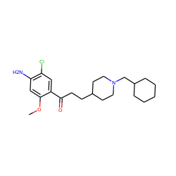 COc1cc(N)c(Cl)cc1C(=O)CCC1CCN(CC2CCCCC2)CC1 ZINC000223058535