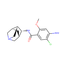 COc1cc(N)c(Cl)cc1C(=O)N[C@@H]1[C@H]2C[C@H]3CN(C2)C[C@H]31 ZINC000101238106