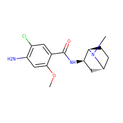 COc1cc(N)c(Cl)cc1C(=O)N[C@@H]1C[C@H]2CC[C@H]1N(C)C2 ZINC000100806154