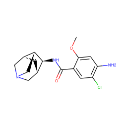 COc1cc(N)c(Cl)cc1C(=O)N[C@H]1[C@H]2C[C@H]3CN(C2)C[C@@H]13 ZINC000253651214