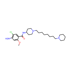 COc1cc(N)c(Cl)cc1C(=O)NC1CCN(CCCCCCCCN2CCCCC2)CC1 ZINC000043024452