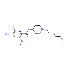 COc1cc(N)c(Cl)cc1C(=O)NC1CCN(CCCCCO)CC1 ZINC000042966936