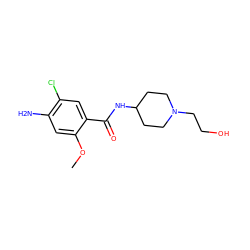 COc1cc(N)c(Cl)cc1C(=O)NC1CCN(CCO)CC1 ZINC000043120231