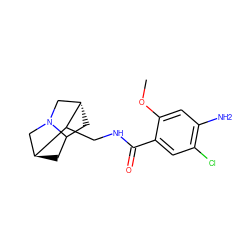 COc1cc(N)c(Cl)cc1C(=O)NCC1[C@H]2CC3C[C@H]1CN3C2 ZINC000100820734