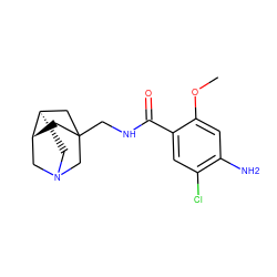 COc1cc(N)c(Cl)cc1C(=O)NCC12C[C@@H]3CN(C[C@@H]3C1)C2 ZINC000026262917