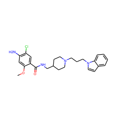 COc1cc(N)c(Cl)cc1C(=O)NCC1CCN(CCCn2ccc3ccccc32)CC1 ZINC000114462873