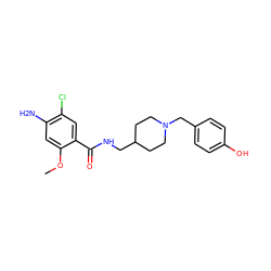 COc1cc(N)c(Cl)cc1C(=O)NCC1CCN(Cc2ccc(O)cc2)CC1 ZINC000114462864