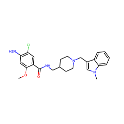 COc1cc(N)c(Cl)cc1C(=O)NCC1CCN(Cc2cn(C)c3ccccc23)CC1 ZINC000072317705