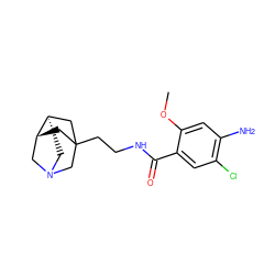 COc1cc(N)c(Cl)cc1C(=O)NCCC12C[C@@H]3CN(C[C@@H]3C1)C2 ZINC000026262906