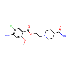 COc1cc(N)c(Cl)cc1C(=O)OCCN1CCC(C(N)=O)CC1 ZINC000013761073